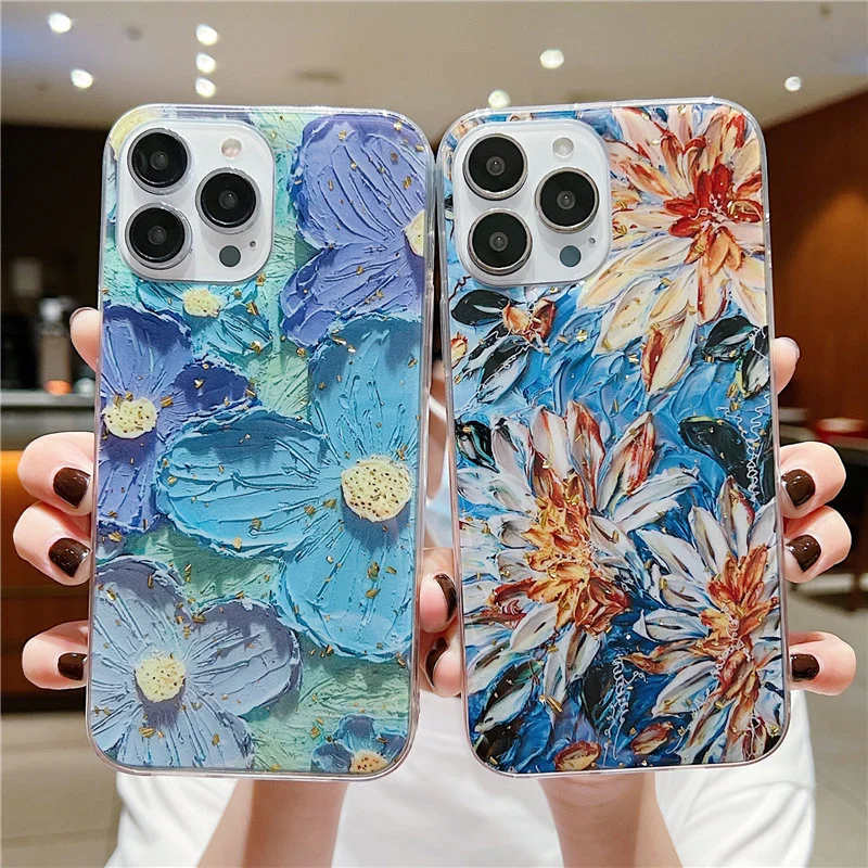 Чехол в винтажном стиле с цветочным рисунком зернистая Золотая фольга подходит