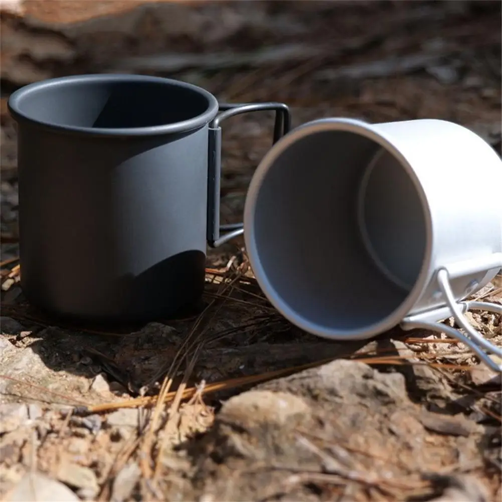 

300ml Outdoor Camping Cup With Foldable Handle Portable Ultra-light Aluminum Alloy Mug For Outdoor Hiking Cooking Camping Supply