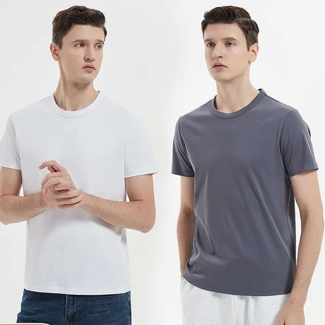 Men 190G Double-Sided Mercerized Cotton Short-Sleeved T-shirts Solid Round Neck T-shirt For Men Spring Summer Cotton Clothing