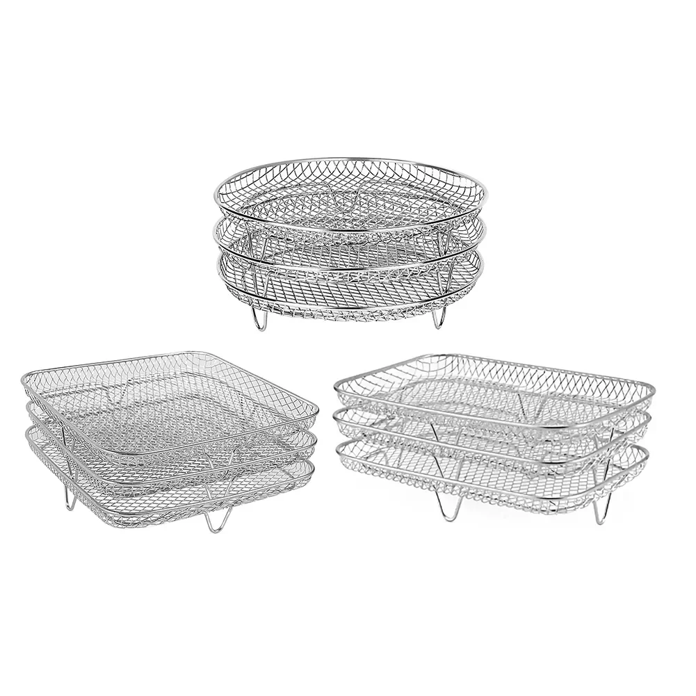 

Rack 3-layers Stackable Grid Air Fryer Holder Stainless Steel Anti-corrosion for Family Baking Outdoor Camping Barbecue