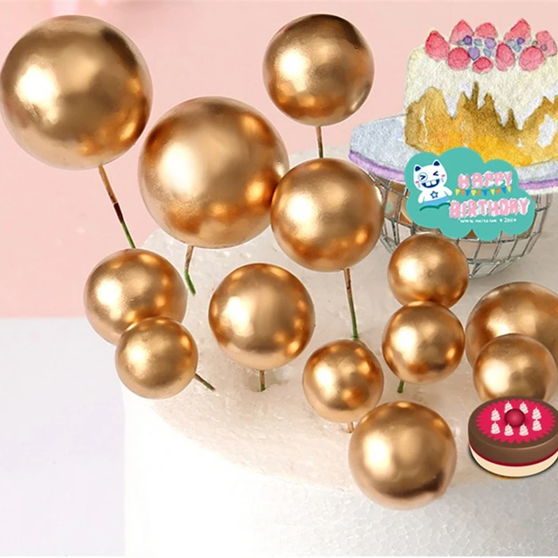 

20pcs Golden Ball Cake Topper Birthday Party Cupcake Topper For Baby Shower Birthday Christmas Party Supplies Cake Decoration