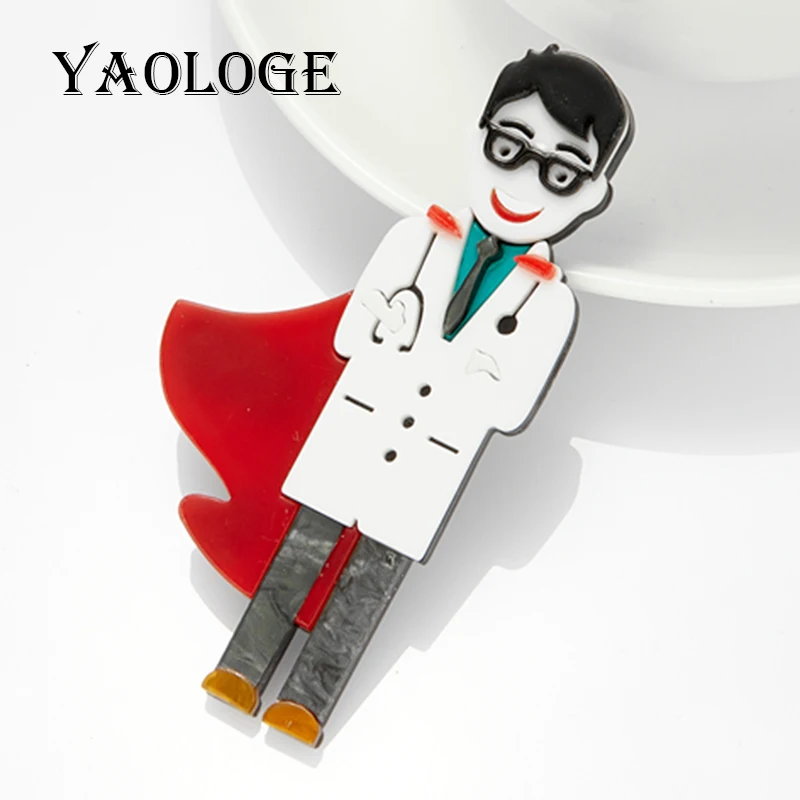 

YAOLOGE High Quality Brooch Woman Acrylic Material White Suit Red Cloak Man Shape Pins Brooches Fashion Girls Jewelry on Clothes