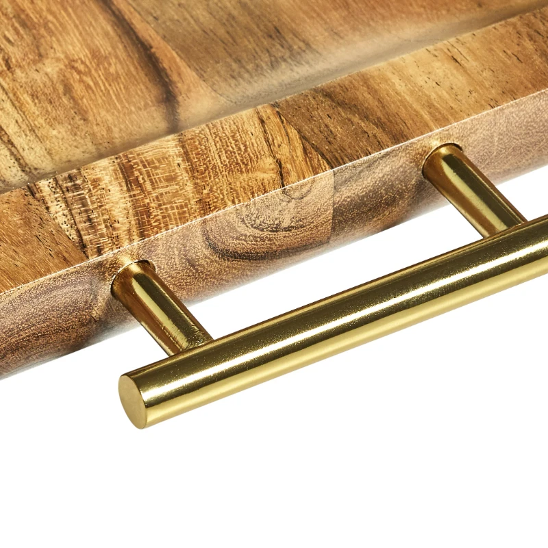 

Fancy Rectangle Wood Tray with Handles, Luxurious Gold Color, One Size for All.