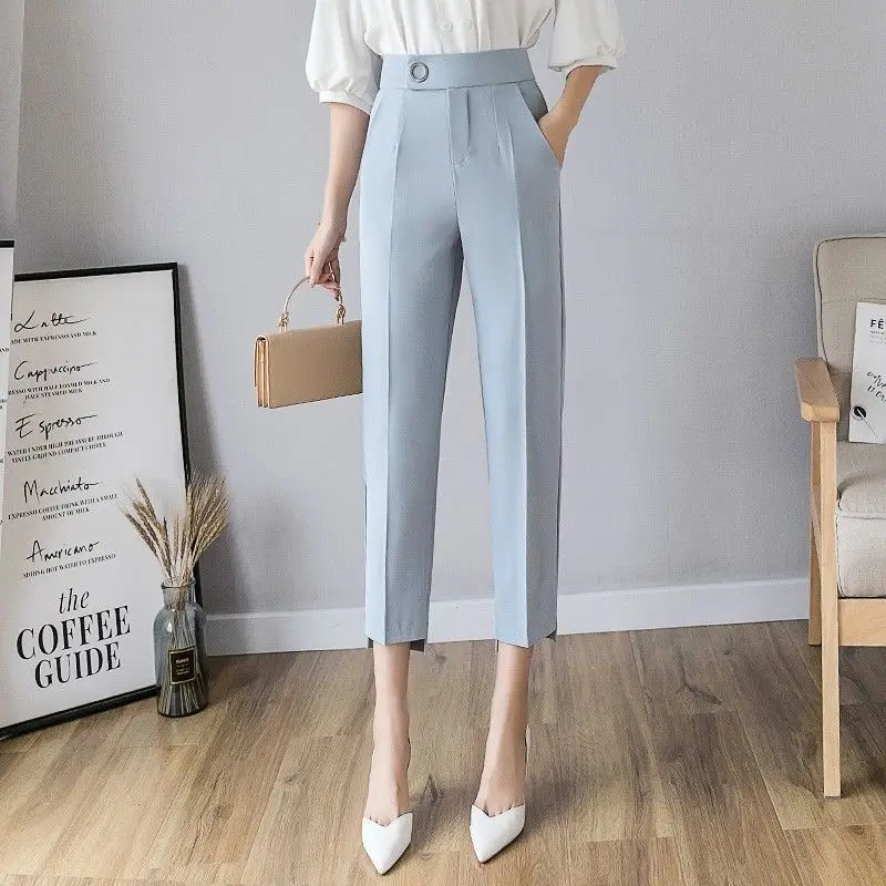 

2022 Women's Summer Fashion Loose Straight Trousers Female High Waist Chiffon Suit Pants Ladies Solid Color Harem Pants R210