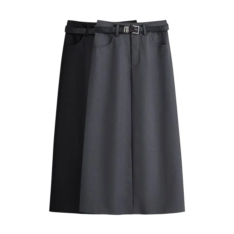 

Korean Split Khaki Skirt for Women Summer Medium Length Straight Hip Wrap A-line Skirt 2023 Streetwear Casual Harajuku D161