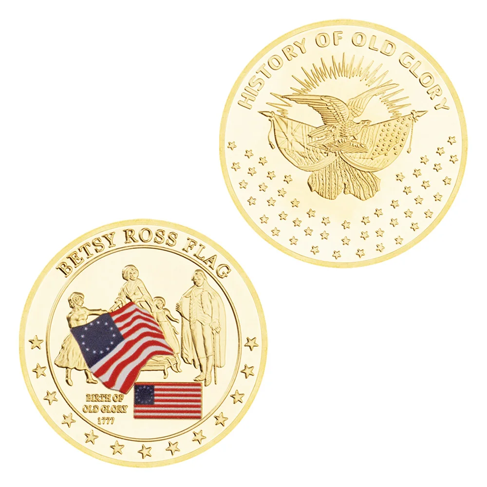 Флаг Бетси Росс из Соединенных Штатов, сувенирная монета, памятная монета с позолотой в истории старой славы, флаг США, монета, коллекционные монеты