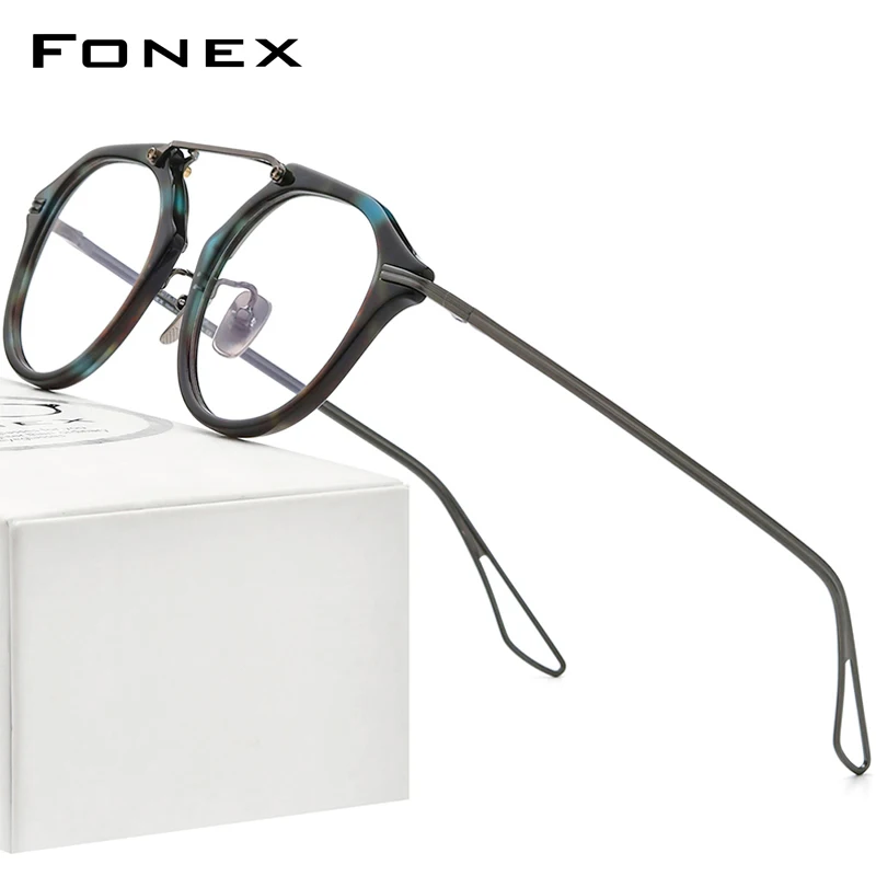 FONEX Acetate Titanium Glasses Frame Men Vintage Oversize Square Prescription Eyeglasses Women Spectacles Optical Eyewear DTX119