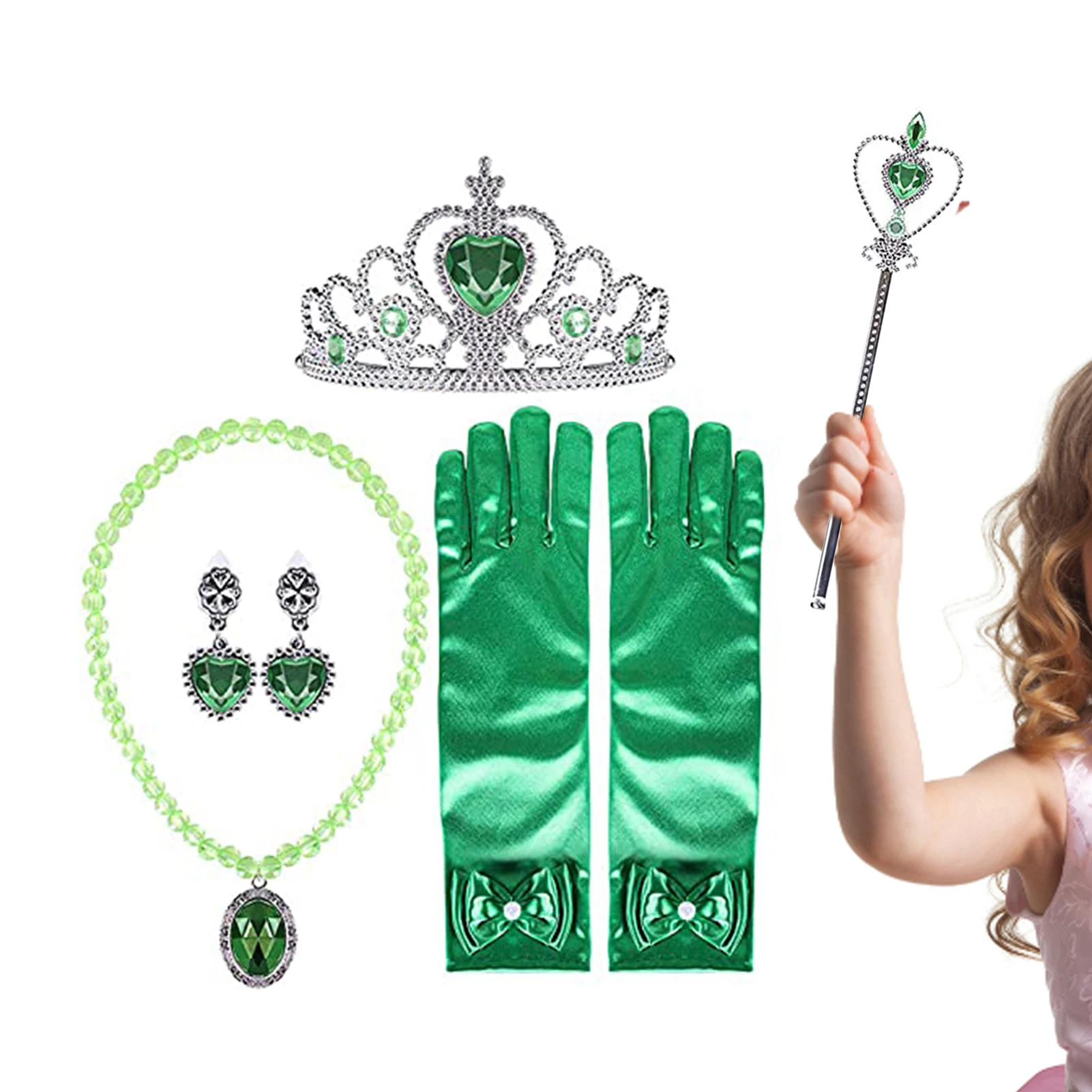 

Girls Princess Dress Up Princess Crown Gloves Wand Necklace Earrings Full Luxury Gloves Crown Wand Necklace Earrings Glitter