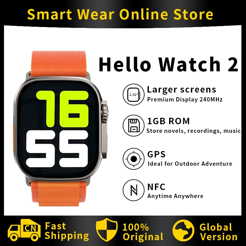 

Смарт-часы Hello Watch 2 Ultra, 2,02 дюйма, с компасом, мужские спортивные Смарт-часы, 1 ГБ, местная музыка, электронная книга, запись для Apple Android IOS