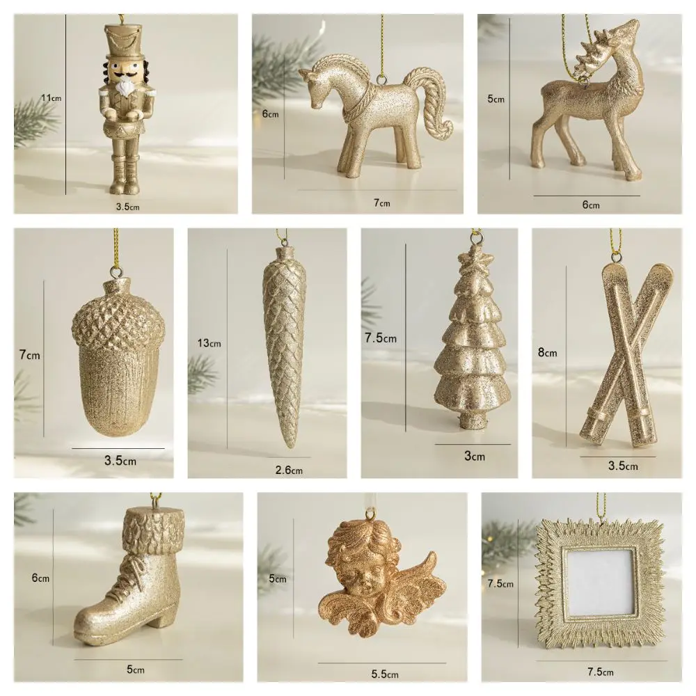 Золотые рождественские подвесные украшения Олень Лошадь Подвески из смолы Ангел