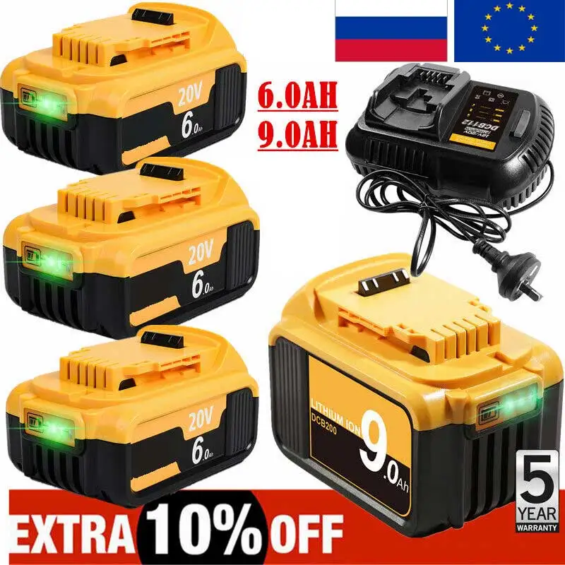 Для DeWalt DCB184-XE 6Ah 9Ah 18V/20V Li-Ion аккумуляторная батарея DCB182 DCB184 DCB205-2 DCD/DCF/DCG Series