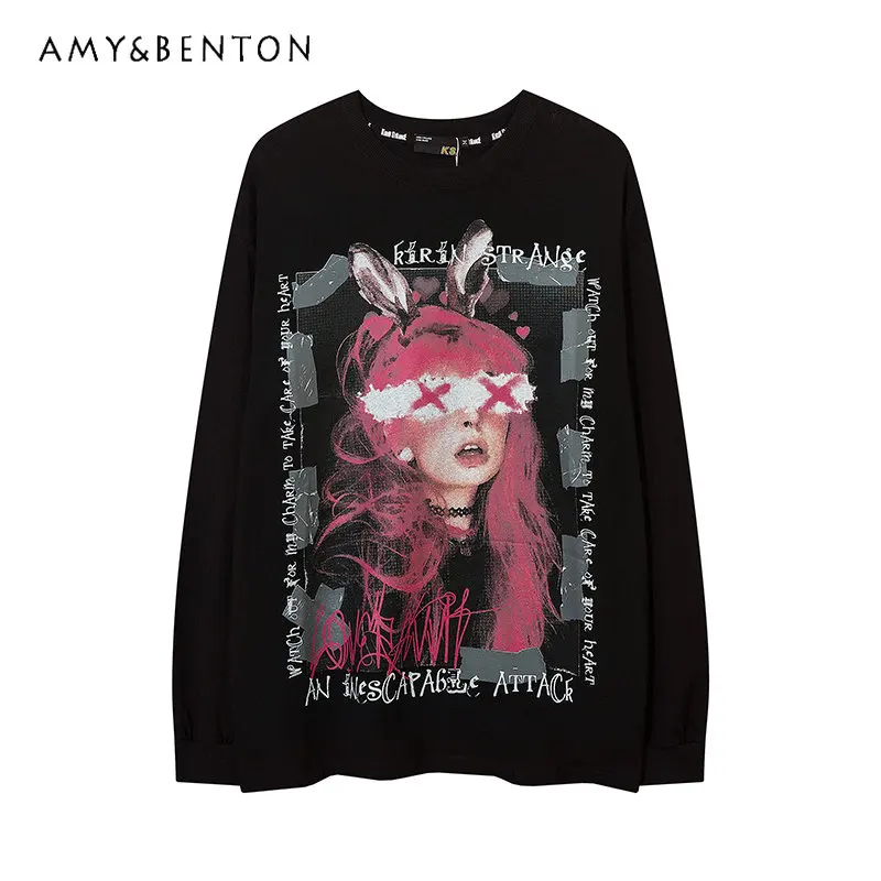 

Свободная Женская футболка в стиле хип-хоп с длинным рукавом