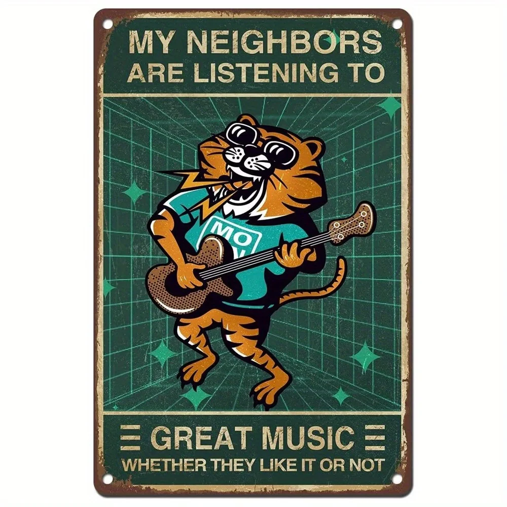 

New Funny Cat Guitar Metal Signs Vintage Rock Music Wall Decor Man Cave Tin Sign Gym Pool Bar Bathroom Yard Garage Signs