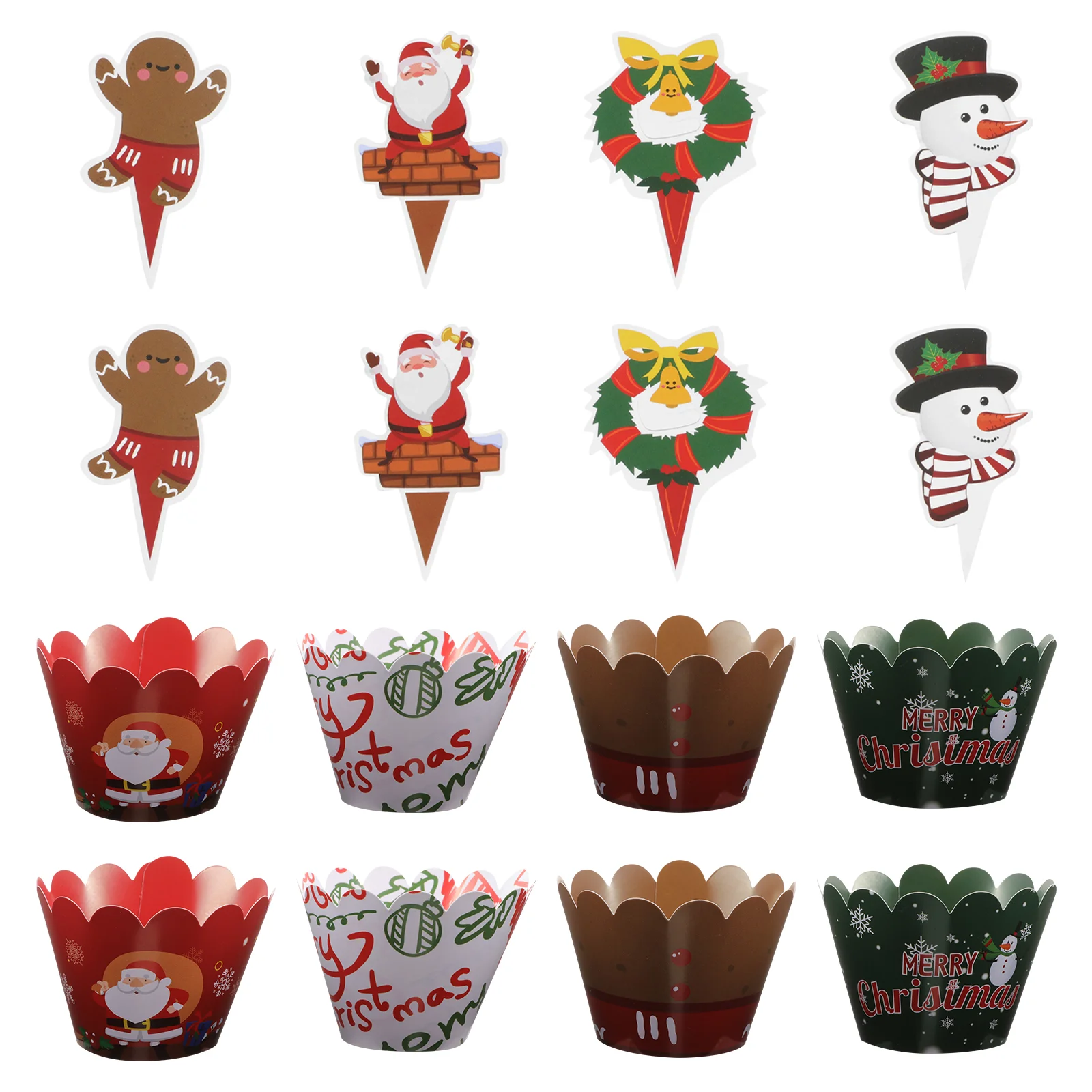 

1 Set 24 Christmas Cupcake Wrappers Decorative Picks