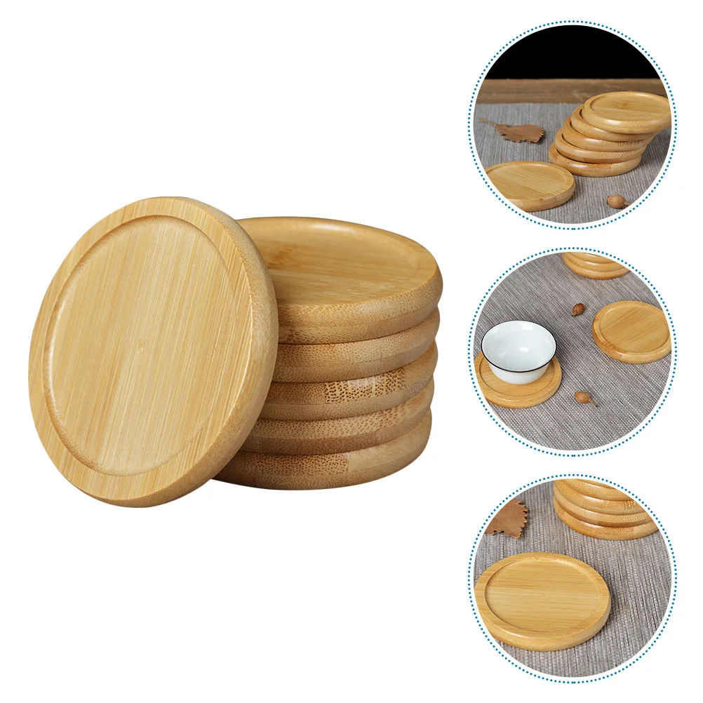 

6 Pcs Round Decorative Tray Round Cup Coasters House Plants Wood Plate Wood Drinks Coaster Wood Drink Coaster