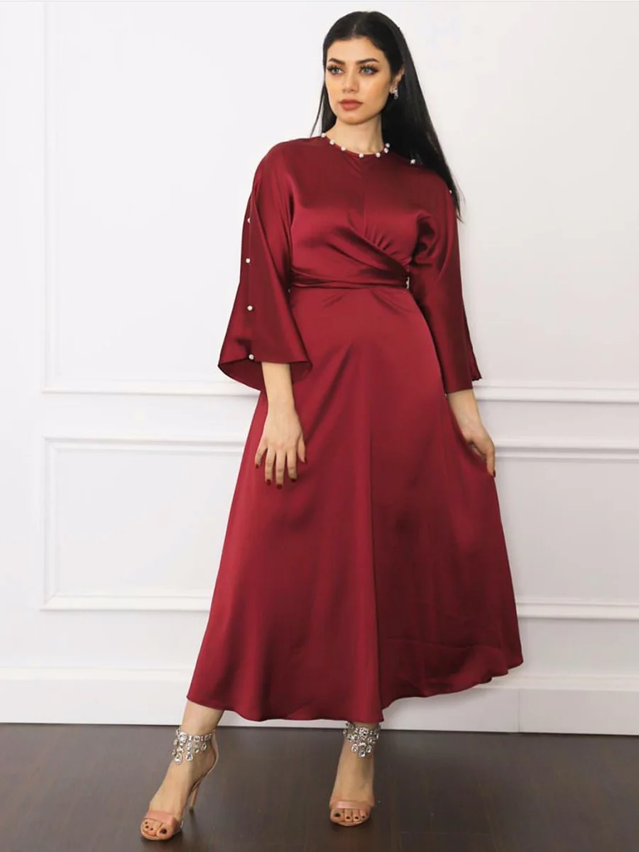 

Muslim Women Kaftan Dubai Abaya Dress Turkey Femme Arabic Hijab Islamic Fashion Robe Satin Dress Diamonds Abayas Islamic Clothes