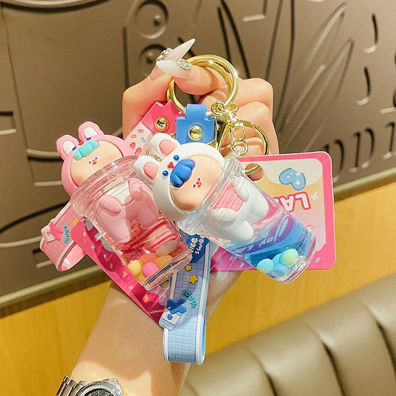 

Rabbit Milk Tea Cup Keychain Creative Keychains Women Cartoon Acrylic Into The Oil Bag Pendant Couple Fashion Jewelry