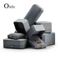 oirlv grey fashion exquisite jewelry box ring earrings necklace box octagonal creative design leather box gift box