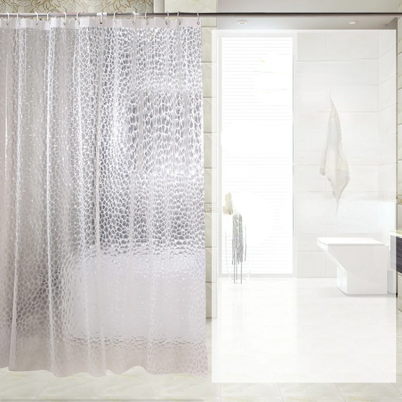 

1 шт. 3D полупрозрачная занавеска для душа, водонепроницаемая EVA занавеска для ванны и душа, Современная штора с узором из булыжника, штора с крючками