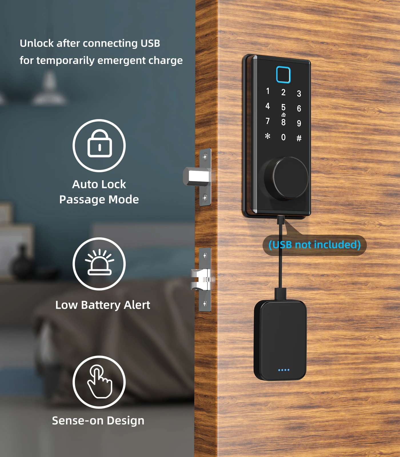 jcbl350b smart phone ttlock app control wireless bluetooth fingerprint password door lock for home airbnb office school hotel free global shipping