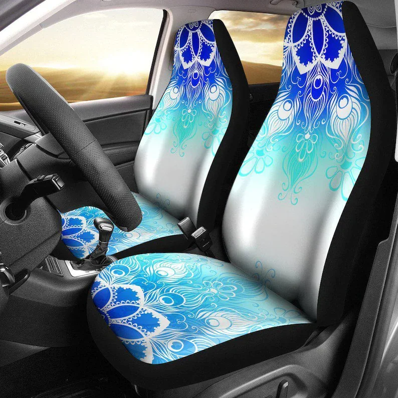

White And Blue Mandala Car Seat Cover 2 Front Seat Covers Hippie Spiritual Car Accessories Floral Car Covers Seat Covers