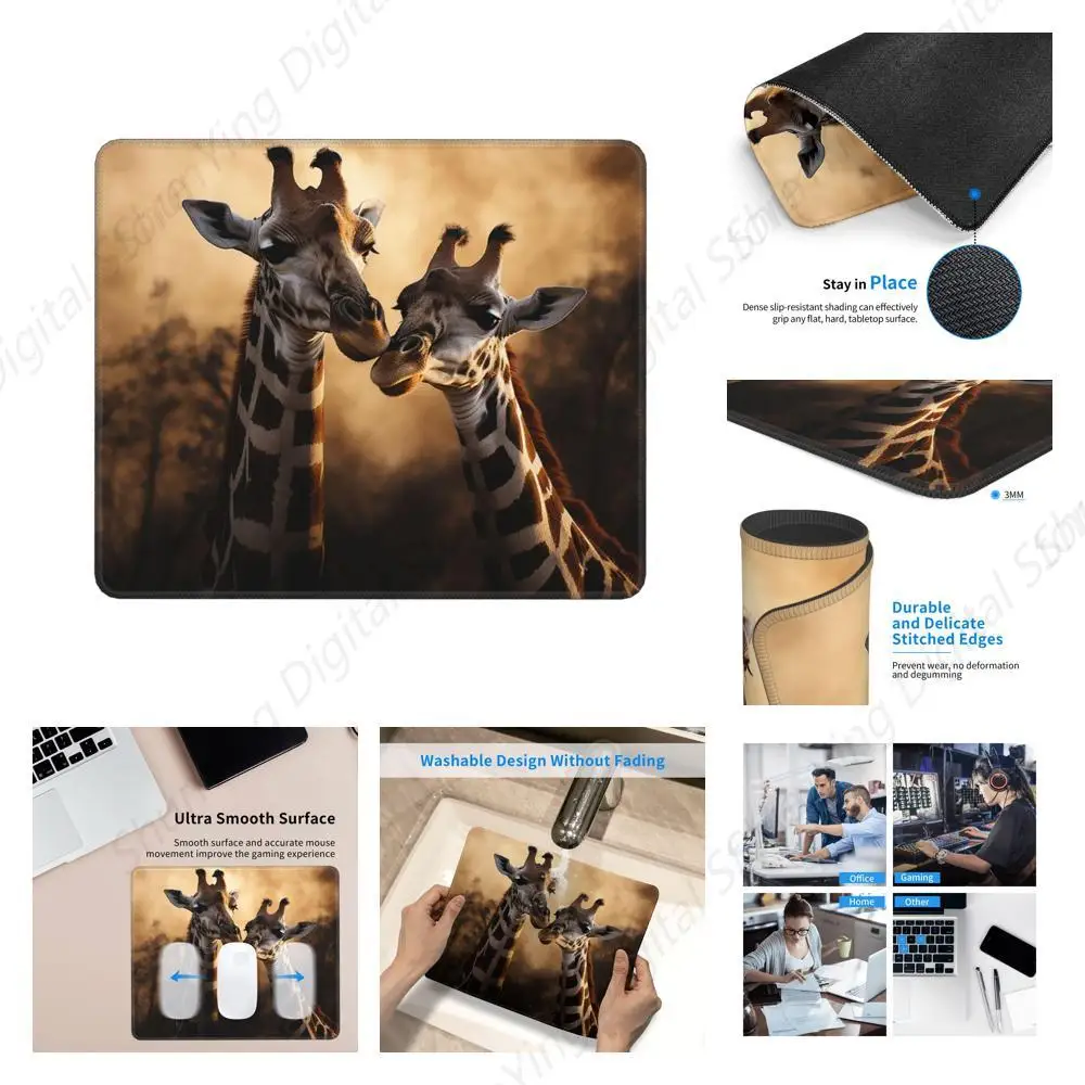 Коврик для мыши с двумя жирафами моющийся и нескользящий подходит мужских