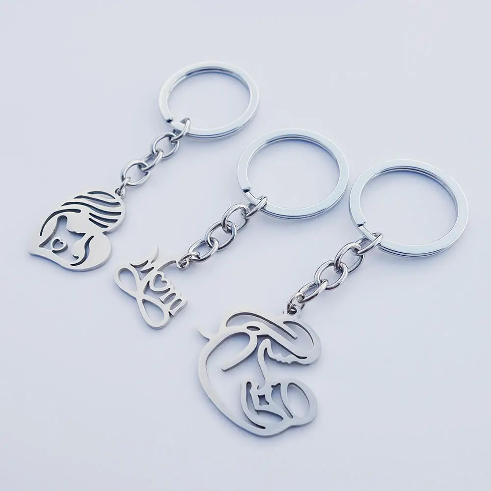 

12 Pieces Great Mother's Day Keychains Stainless Steel Keyrings Classic I Love Mom Daughter Baby Jewelry Wholesale Pack
