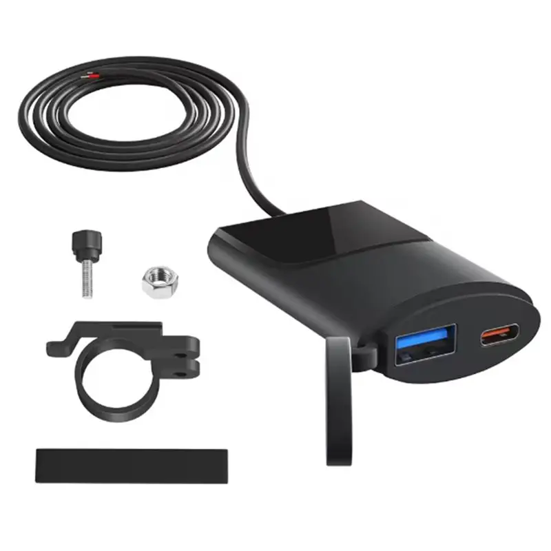 Фото Надежное водонепроницаемое зарядное устройство для мотоцикла 12В с USB и Type-C портами для быстрой зарядки и связи с телефоном №1
