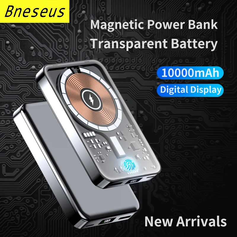New Transparent 10000mAh Portable Magnetic Powerbank 15W Fast Wireless Charger For iphone 12 13 14  External Auxiliary Battery