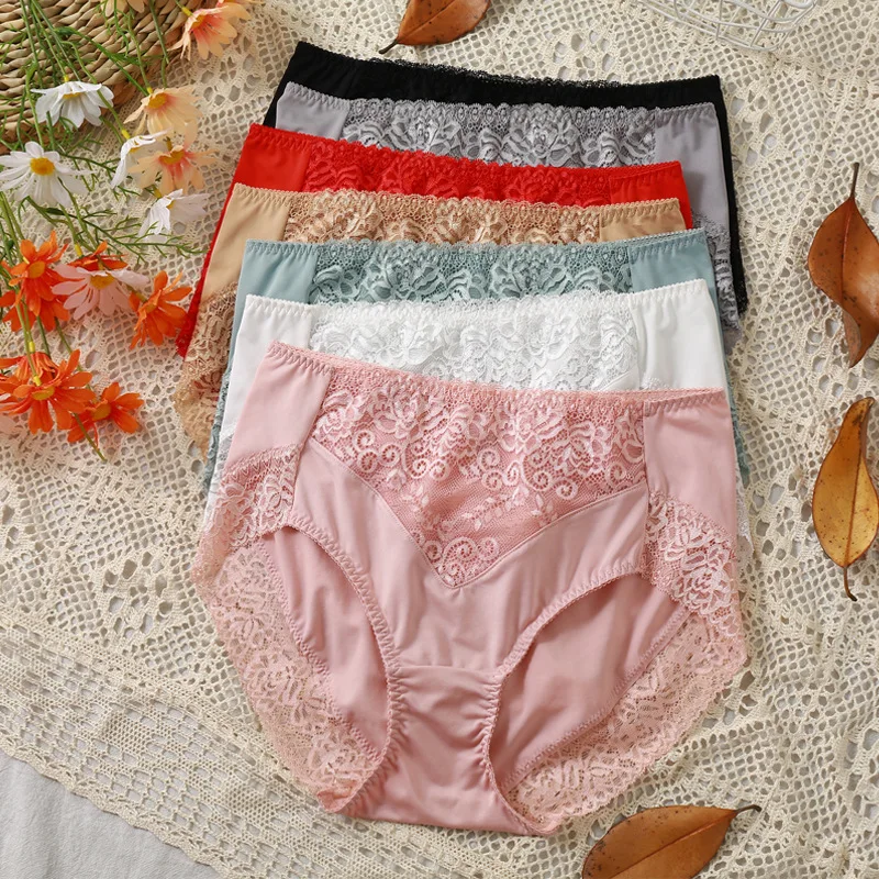 

1pc Plus Size Women Panties High Waist Flower Lace Briefs Soft Daily Underpants Size L-XXL Knickers Intimates Female Underwear