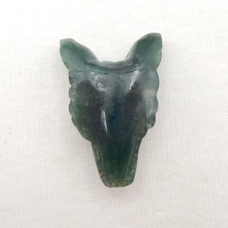 Natural Stone Moss Agate Handcarved Wolf Head Pendant Bead 38x25x13mm 12g Semiprecious Fashion Jewelry Necklace Accessories