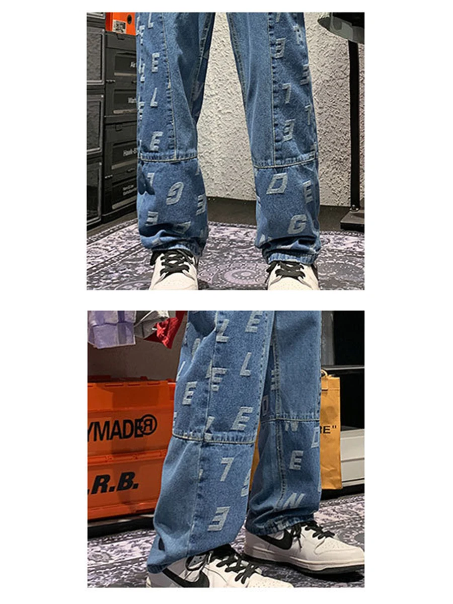 Four Seasons American Loose Straight Jeans Men's Jeans Trend Casual Wide Leg Pants Y2K Men Jeans Fashion Streetwear Men's JEANS