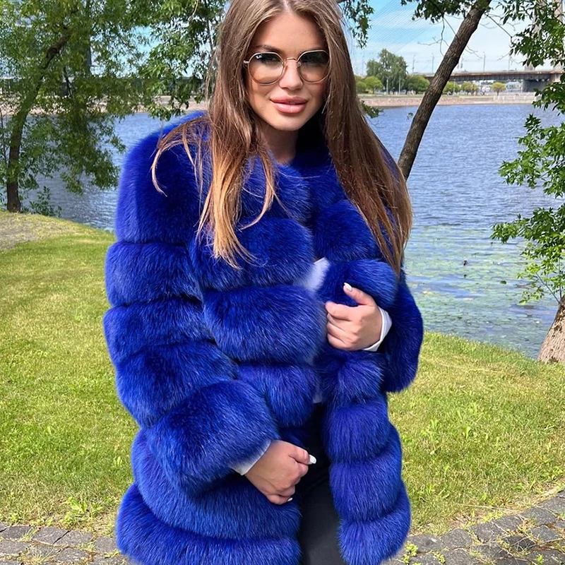 

Женская Шуба с воротником-стойкой, утепленная шуба из натурального меха лисы с длинным рукавом, новинка осенне-зимнего сезона