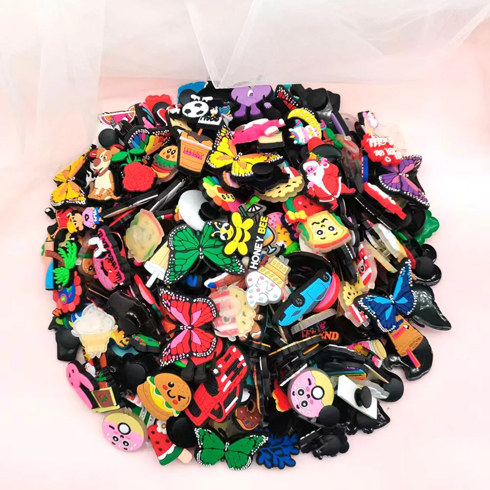 Hot 100 Pieces PVC Random Wholesale JIBZ Croc Charms Cartoon Cute Shoe Decoration Accessories Children's Holiday Gifts