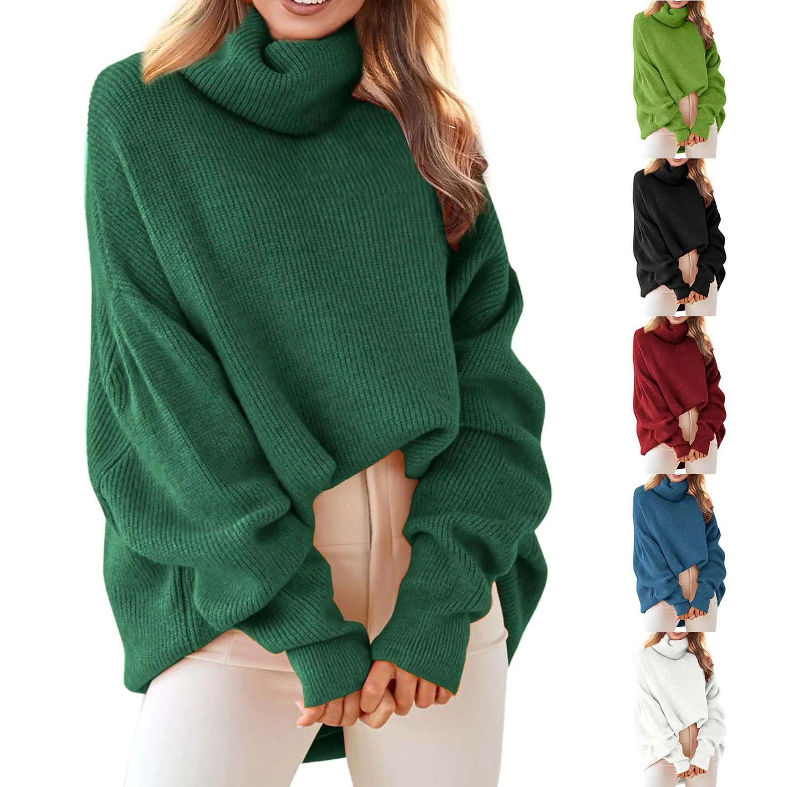 

Женская водолазка оверсайз, длинный осенний свитер с рукавом «летучая мышь», пуловер-туника 2023, вязаный свитер в рубчик, тонкий мужской свитер