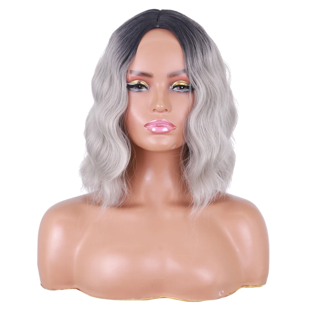

WERD Silver Gradient Short Bob Body Wave Ynthetic Wigs For Women Cosplay Wig Heat Resistant Natural Hair