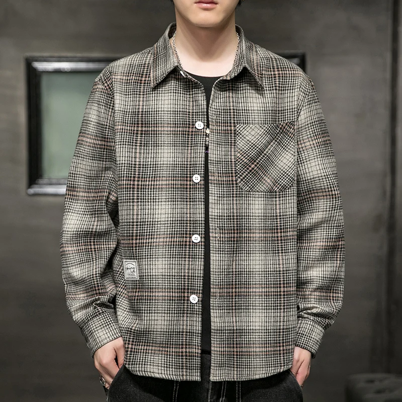 

2022 spring long-sleeved shirt literary plaid shirt coat loose