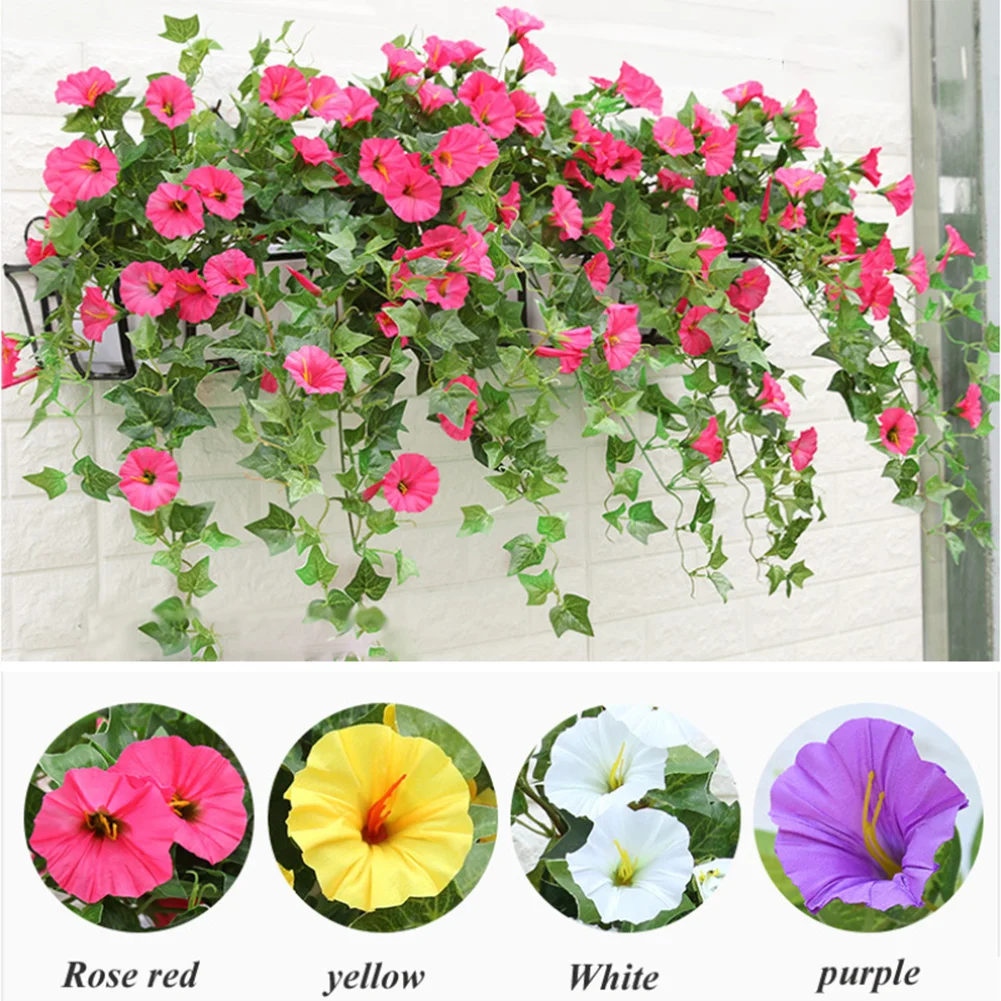 

Artificial Silk Morning Glory Fake Flower Vine Hanging Plant Hanging Basket Decoration Petunia Rattans Trumpet Wall Flower Decro