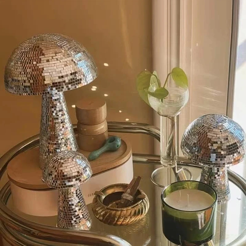 

Disco Mirror Ball Decor Reflective Mushroom Shape Ball DJ Lighting for Party Room Table Bar Stage Wedding Home Retro Ornaments