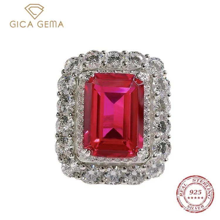 

GICA 100% 925 Sterling Silver 10*14mm Ruby High Carbon Diamond Rings For Women Sparkling Wedding Party Fine Jewelry Wholesale