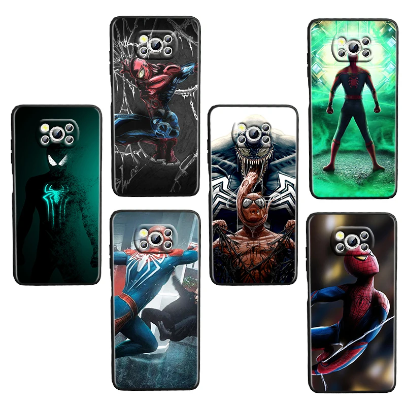 

Marvel Spiderman Character For Xiaomi Civi Mi Poco X3 NFC F3 GT M4 M3 M2 X2 F2 Pro C3 F1 Silicone Shell Capa Black Phone Case