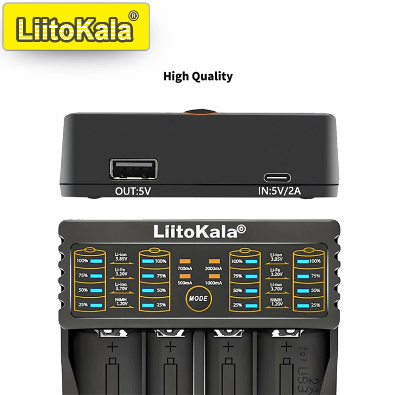Фото LiitoKala для аккумуляторов 18650/26650/AA/AAA, ЖК-дисплей, автоматическое обнаружение, защита от перезаряда Многоцелевое зарядное устройство Lii-402 №2