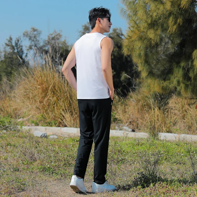 Men'S Running Fitness Summer Loose Ice Silk Quick Drying Sleeveless T-Shirt Pants Two Piece Male Basketball Tank Top Sports Set