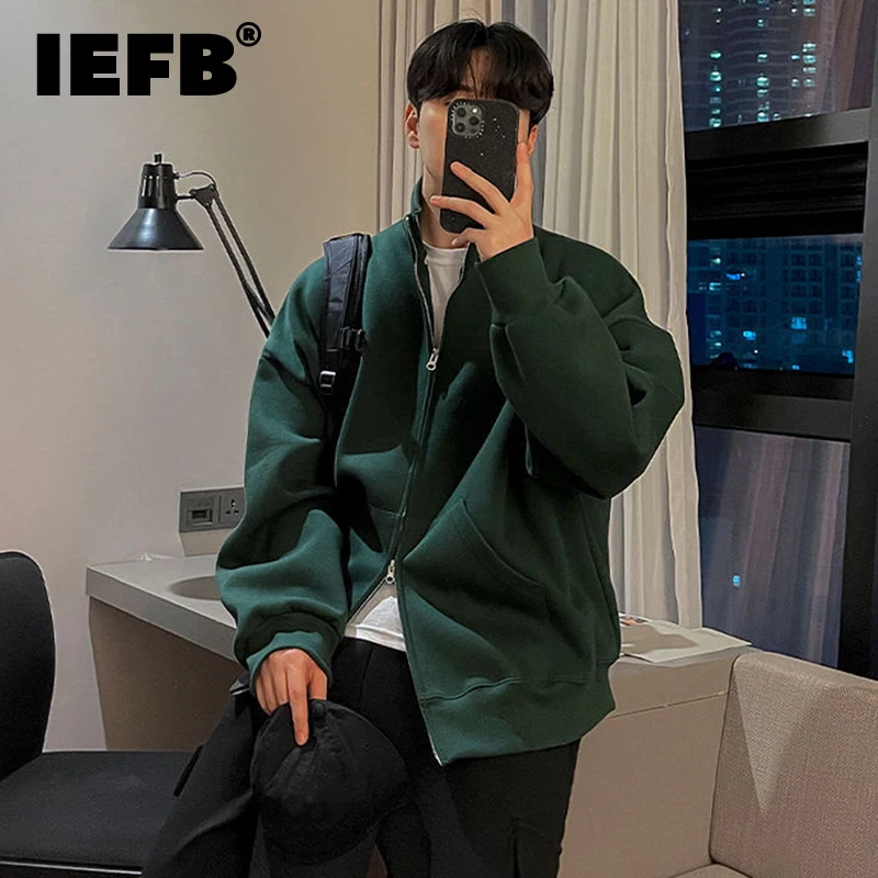 

Мужской кардиган IEFB, свитер, одежда на осень и зиму, трендовая куртка в Корейском стиле с воротником-стойкой, Свободные повседневные свитшоты 9C1660