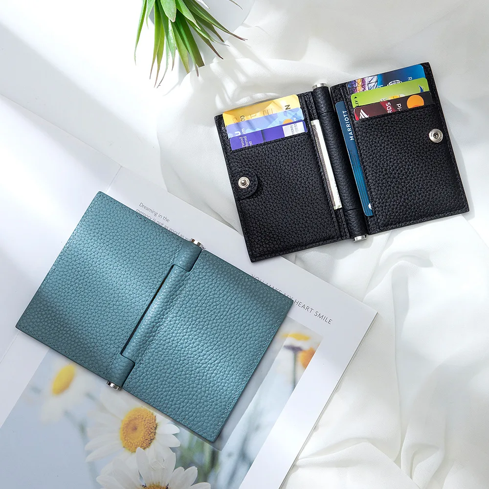 

Men First Layer Litchi Pattern Cow Leather Hasp Style Thin Card Holder Lady License Cowhide Folder Large Capacity Bankcard Bag