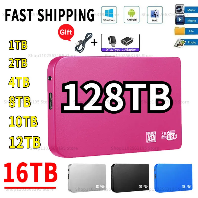 

High-Speed Portable 128TB SSD External Solid State Drives USB3.0 16TB Hard Drive MASS CAPACITY Hard DISK For Laptop/Macbook mini