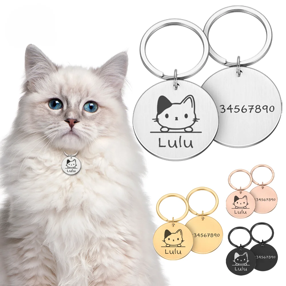 

Ошейник для кошек на заказ, идентификационная бирка для домашних животных, ошейник против потери, индивидуальное кольцо для гравировки щенка из нержавеющей стали на заказ