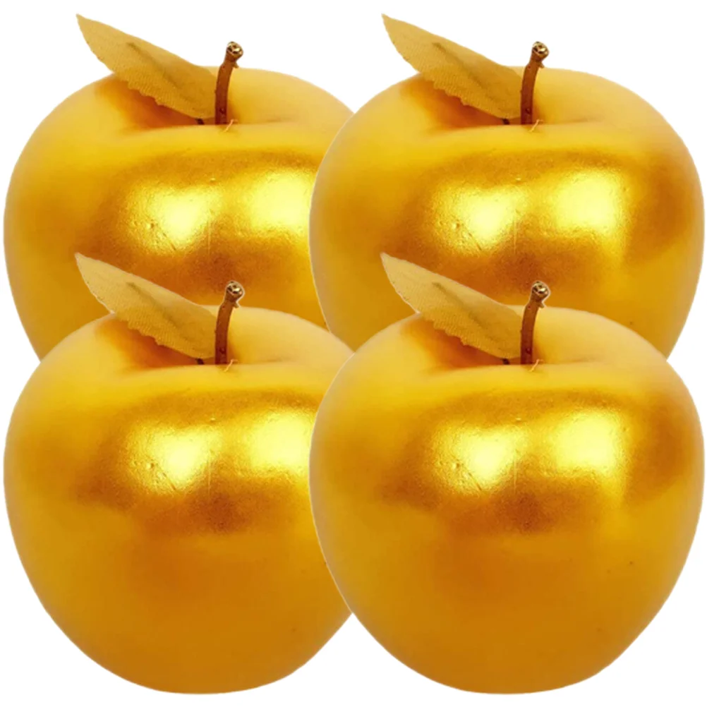 

4 Pcs Simulated Golden Lifelike Apples Model Realistic Fruit Ornaments Plastic Models Restaurant Fruits Food Toys Fake
