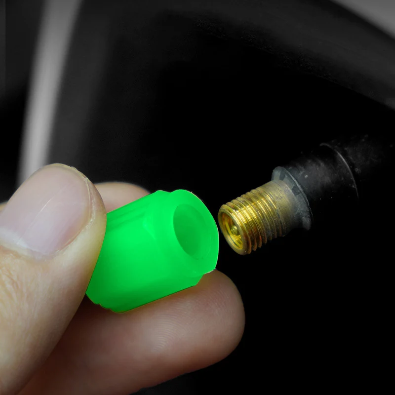

4pcs Luminous Valve Caps Fluorescent Night Glowing Car Motorcycle Bicycle Bike Wheel Tyre Hub Luminous Valve Stem Caps Decors