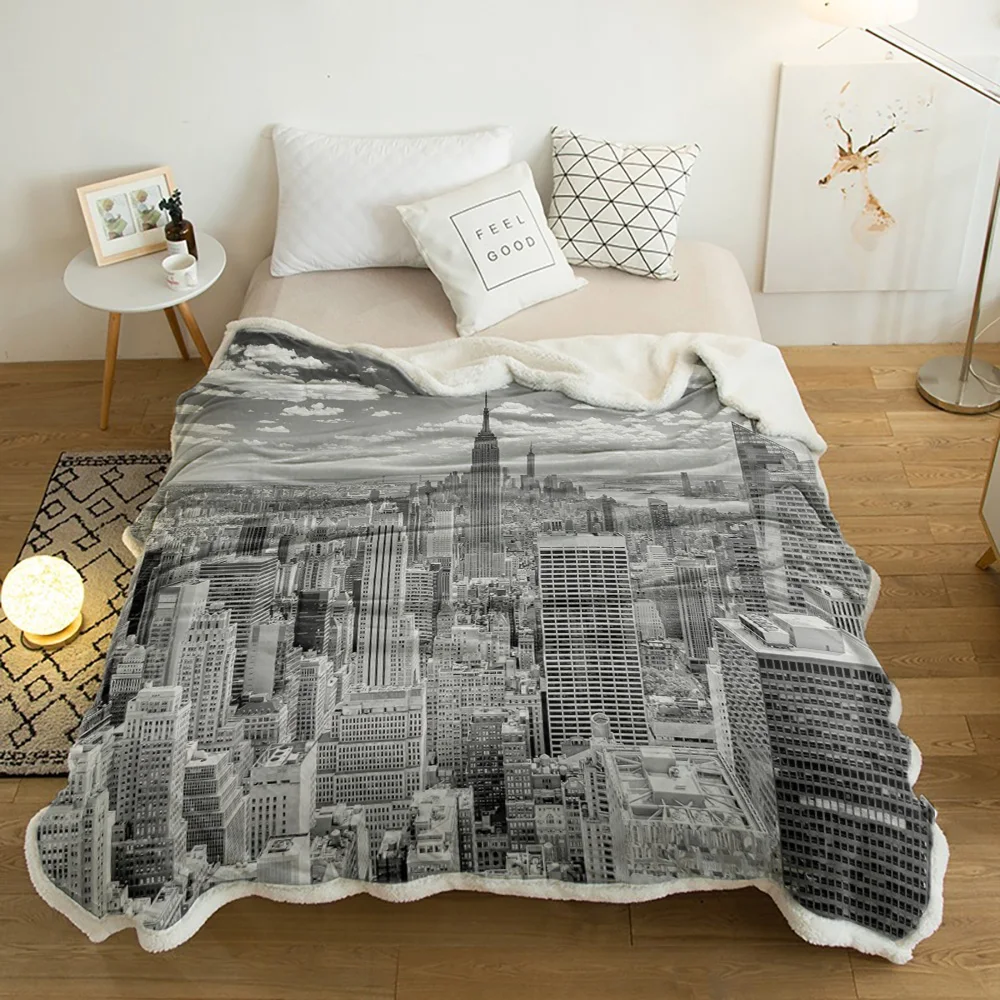 

Grey New York City Landscape Plush Throw Blanket Sherpa Fleece Bedspread Blankets Sofa Cover Bedding Picnic Wool Soft Blanket